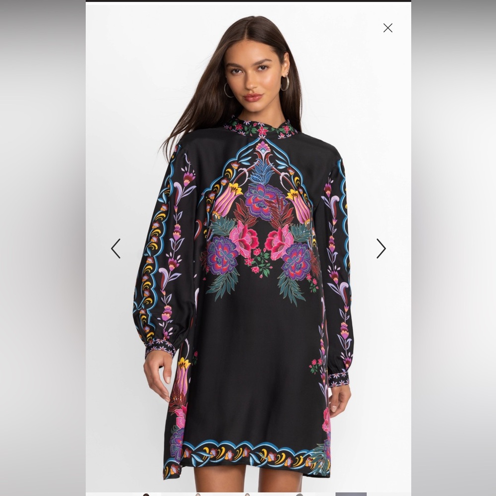 Johnny Was Black Floral Embroidered Shift Dress